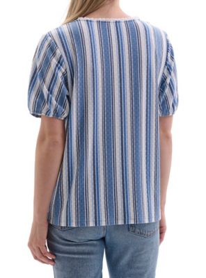 Image showing  Women's Printed Smocked Neck Short-Sleeve Peasant Top