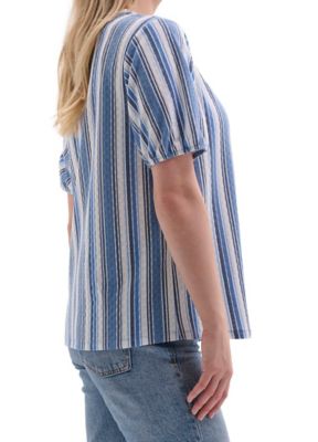 Image showing  Women's Printed Smocked Neck Short-Sleeve Peasant Top