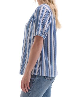 Image showing  Women's Printed Smocked Neck Short-Sleeve Peasant Top