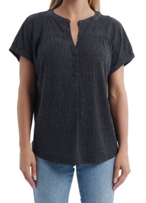 Image showing  Women's Short-Sleeve Henley Shirt with Crochet Detailing