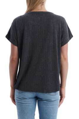 Image showing  Women's Short-Sleeve Henley Shirt with Crochet Detailing