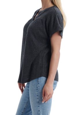 Image showing  Women's Short-Sleeve Henley Shirt with Crochet Detailing