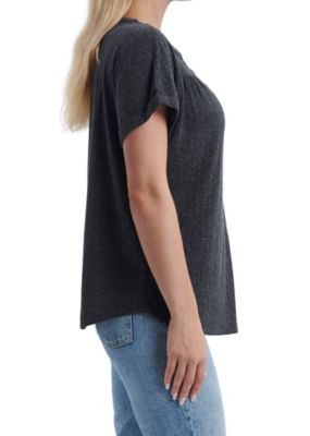 Image showing  Women's Short-Sleeve Henley Shirt with Crochet Detailing