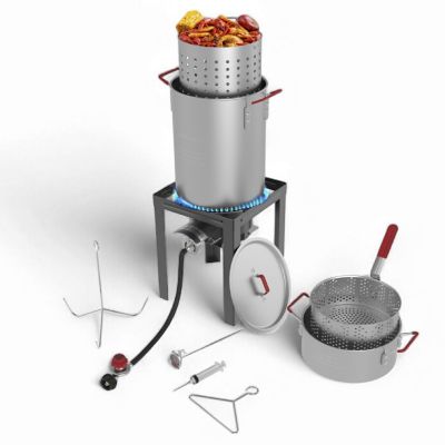 thumbnail image 2 of Fire Riot 10QT Outdoor Fish Fryer Kit – Heavy-Duty Aluminum Pot, 6.7QT Basket, Propane Deep Fryer With 0-10 PSI Regulator & Steel Frame – Ideal For Seafood & More In 2 of 14
