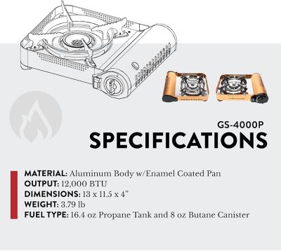 Image showing  12,000 BTU Portable Dual Fuel Stove Propane or Butane, Gold