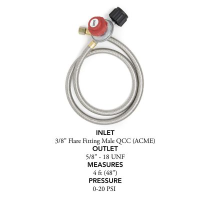 Image showing  High Pressure Propane Regulator with 4 ft. Steel Braided Hose