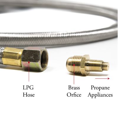 Image showing  High Pressure Propane Regulator with 4 ft. Steel Braided Hose with male end orifice