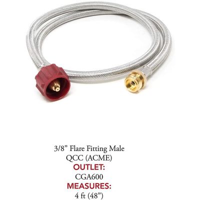 Image showing  Propane 1 lb. to 20 lb. Converter Steel Braided Hose 4 ft.