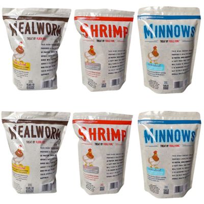 Image showing  6 pk. of 10 oz. bags of Dried Minnows, Mealworms, Shrimp Protein-Rich Snack for Poultry