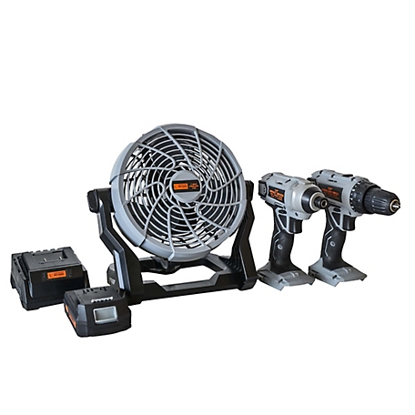 Pro-Series 5 pc. Combo Kit and Impact Driver Set with a 20V Rechargeable Battery and a 3-Speed Cordless Fan