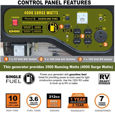 Image showing  4,000/3,500-Watt Gasoline Powered Generator, Wheel Kit Included