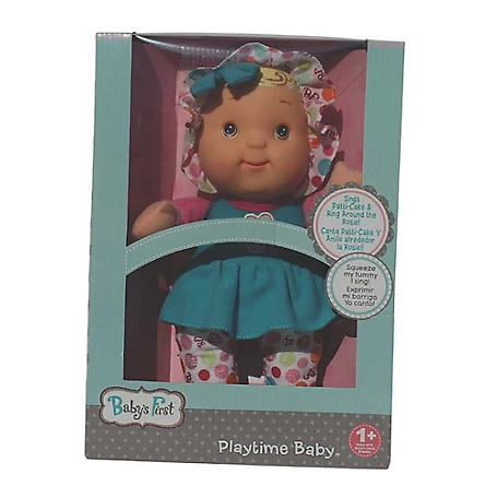 Baby's First Goldberger 12 in. Soft Body Playtime Baby Doll Teal Bi-Lingual (English-Spanish)