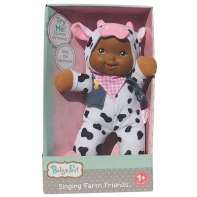 Baby's First Goldberger 12 in. Soft Body Baby Doll with Farm Animal Friends Cow (African American)