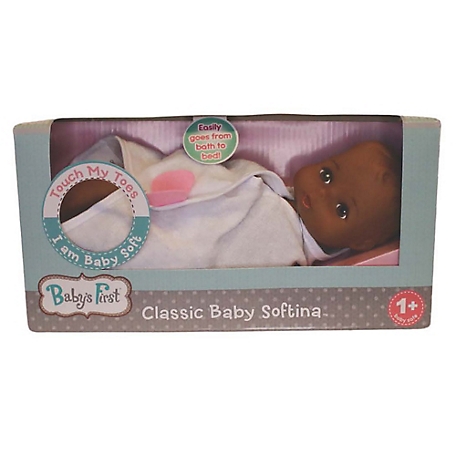 Baby's First Goldberger 11 in. Slush Molded Baby Doll Bathtime Softina with White Towel (African American)
