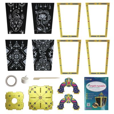 Image showing  Rangoli Mandala Scratch Art Lantern - DIY Craft Kit