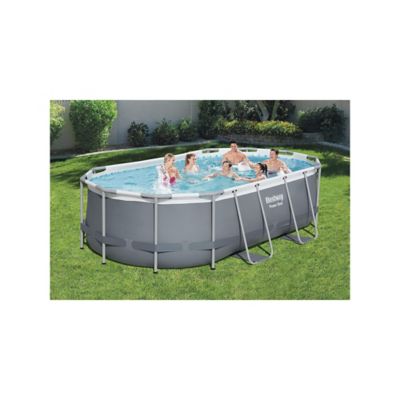 Image showing  Power Steel 14 ft. x 8.2 ft. x 39.5 in. Oval Frame Above Ground Pool Set with Filter
