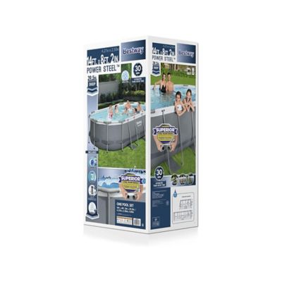 Image showing  Power Steel 14 ft. x 8.2 ft. x 39.5 in. Oval Frame Above Ground Pool Set with Filter