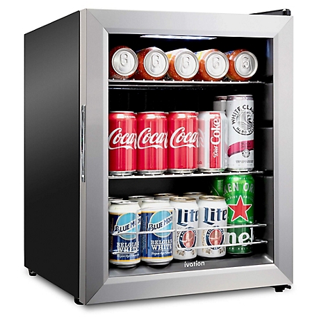 Ivation 62 Can Beverage Refrigerator, Freestanding Mini Fridge with Glass Door - Stainless Steel