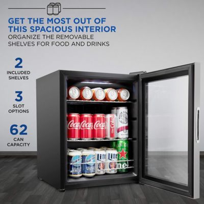 Image showing  62 Can Beverage Refrigerator, Freestanding Mini Fridge with Glass Door - Stainless Steel
