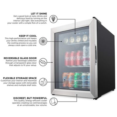 Image showing  62 Can Beverage Refrigerator, Freestanding Mini Fridge with Glass Door - Stainless Steel