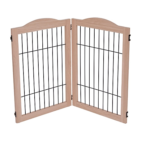 Arf Pets Freestanding Dog Gate, 2-Panel Extension, 360&deg; Foldable Dog Gate 40 in. W x 31.5 in. H - Walnut