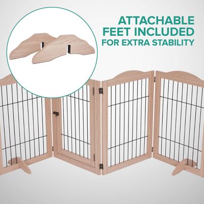 Image showing  31.5 in. 360 Foldable Freestanding Wooden Dog Gate, 4-Panel Extension, 80 in. W, Walnut