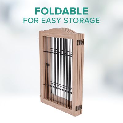 Image showing  31.5 in. 360 Foldable Freestanding Wooden Dog Gate, 4-Panel Extension, 80 in. W, Walnut