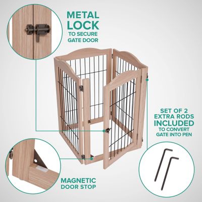 Image showing  31.5 in. 360 Foldable Freestanding Wooden Dog Gate, 4-Panel Extension, 80 in. W, Walnut