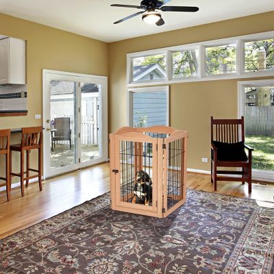 Image showing 7 th Arf Pets 31.5 in. 360 Foldable Freestanding Wooden Dog Gate, 4-Panel Extension, 80 in. W, Walnut