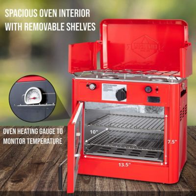 Image showing  2-Burner Butane Gas Stove and Camping Oven, 16,000 BTU, CSA Approved, Includes Bag, Igniter and More, Red