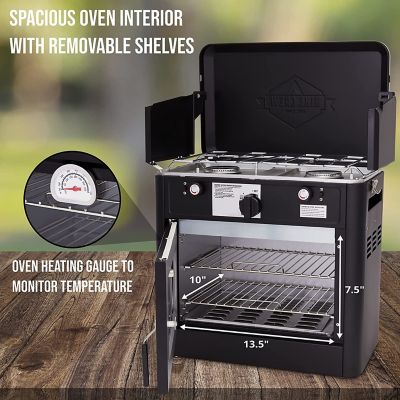 Image showing 4 th Hike Crew Gas Camping Oven, CSA Approved 2-Burner Stove & Camp Oven with Bag, Igniter & More - Black