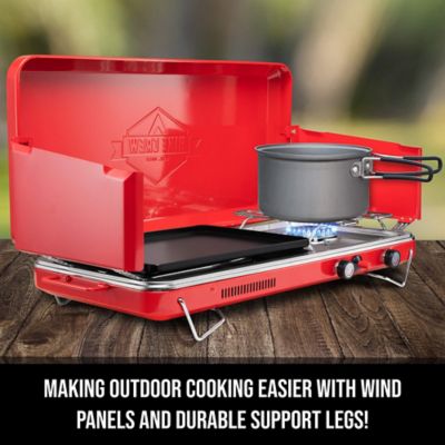 Image showing  2-in-1 Gas Camping Stove, Camping Grill & Stove with Igniter & Stainless Drip Tray - Red
