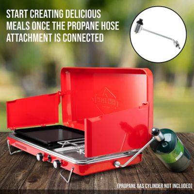 Image showing 5 th Hike Crew 2-in-1 Gas Camping Stove, Camping Grill & Stove with Igniter & Stainless Drip Tray - Red