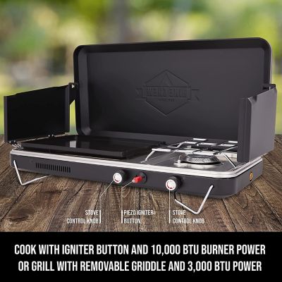 Image showing  1-Burner 2-in-1 Propane Gas Camping Stove, Camping Grill and Stove with Igniter, Stainless Drip Tray, Black