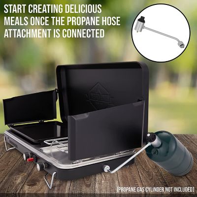 Image showing  1-Burner 2-in-1 Propane Gas Camping Stove, Camping Grill and Stove with Igniter, Stainless Drip Tray, Black