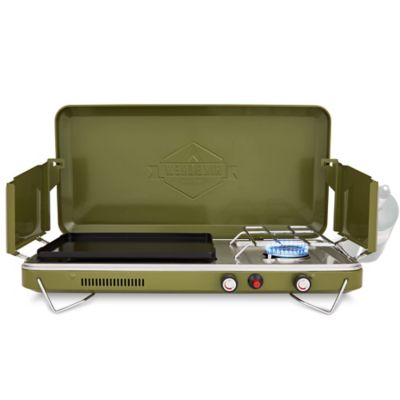 Hike Crew 2-in-1 Gas Camping Stove, Camping Grill & Stove with Igniter & Stainless Drip Tray - Green