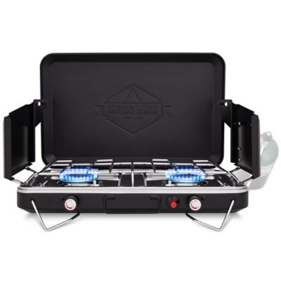 Hike Crew 2 Burner Propane Stove, 20,000 BTU Portable Stove with Handle & Foldable Legs - Black