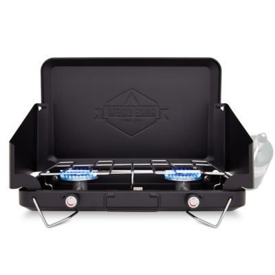 Hike Crew 2 Burner Propane Stove, 10,000 BTU Portable Stove with Handle & Foldable Legs - Black