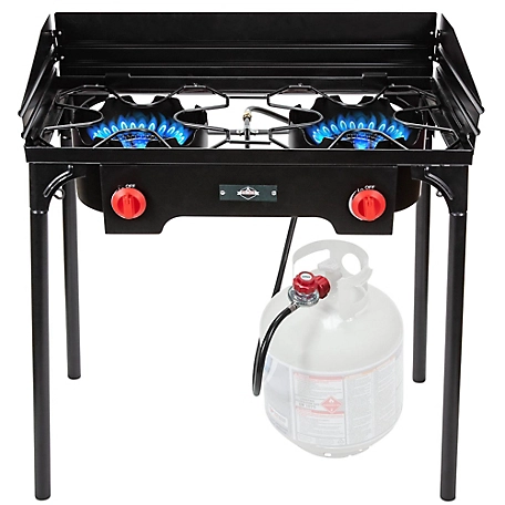 Hike Crew 150,000 BTU Portable Gas Stove with 2 Burners, Legs, Wind Panels & Temperature Control