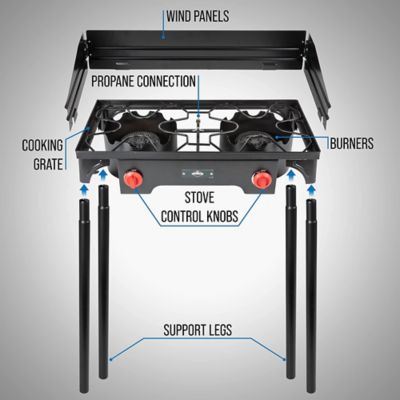 Image showing  2-Burner Portable Propane Gas Stove, 150,000 BTU, Includes Legs, Wind Panels and Temperature Control