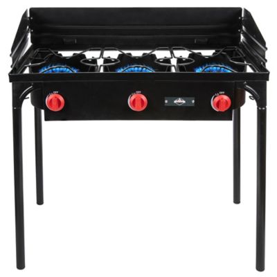 Image showing  225,000 BTU Portable Gas Stove with 3 Burners, Legs, Wind Panels & Temperature Control