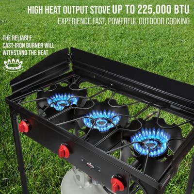 Image showing 6 th Hike Crew 225,000 BTU Portable Gas Stove with 3 Burners, Legs, Wind Panels & Temperature Control
