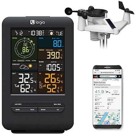 Logia 5-in-1 Wi-Fi Weather Station with Solar, Alarms and More, Indoor/Outdoor Weather Station