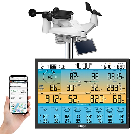 Logia 7-in-1 Wireless Weather Station with 8-Day Forecast, Wi-Fi, Solar Cell & 19 in. LED Display