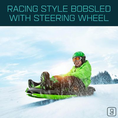 Image showing  Stratos Snow Toboggan Sled, Easy Turning Steering Wheel, Age 3+, 260 lbs., Blue