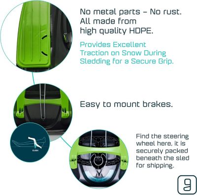 Image showing  Stratos Snow Toboggan Sled, Easy Turning Steering Wheel, Age 3+, 260 lb., Mystic Green