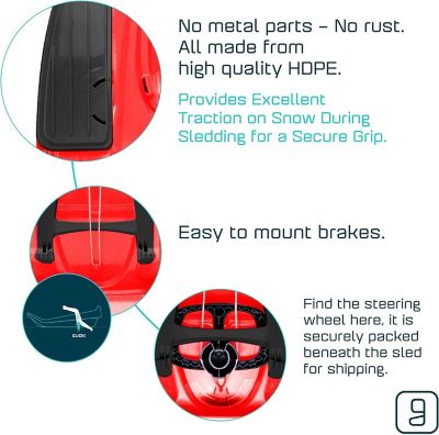 Image showing  Stratos Snow Toboggan Sled, Easy Turning Steering Wheel, Age 3+, 260 lbs., Red