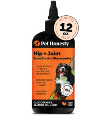 Pet Honesty Hip and Joint Bone Broth and Glucosamine Oil Supplement for Dogs, Turkey Flavor, 12 oz.