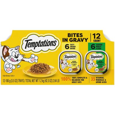 Temptations Wet Cat Food, Bites in Gravy Flavor Variety, 3.5 oz., Pack of 12