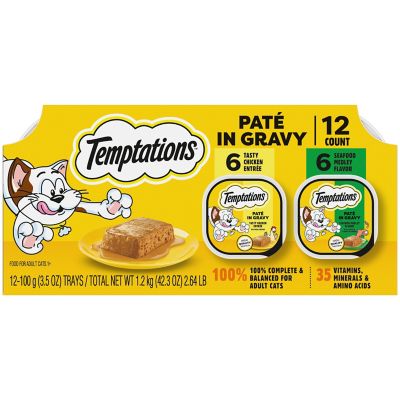 Temptations Wet Cat Food, Pate in Gravy Flavor Variety, 3.5 oz., Pack of 12